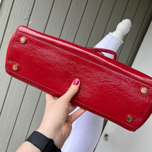 Michael Kors Red Patent Satchel Gold HW, Flip-Lock, MK Charm, 13" - Picture 10 of 10